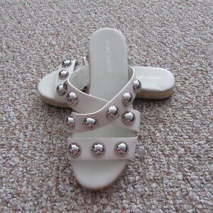 MARC FISHER Prisca Silver Ball Studded Slide Sandals Women's Size 5.5M
